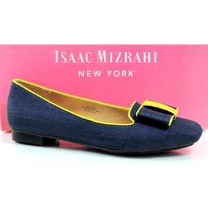 Isaac Mizrahi Katharine 3 Slip On Smoking Flat Shoes Dark Blue Fabric Size 6.5